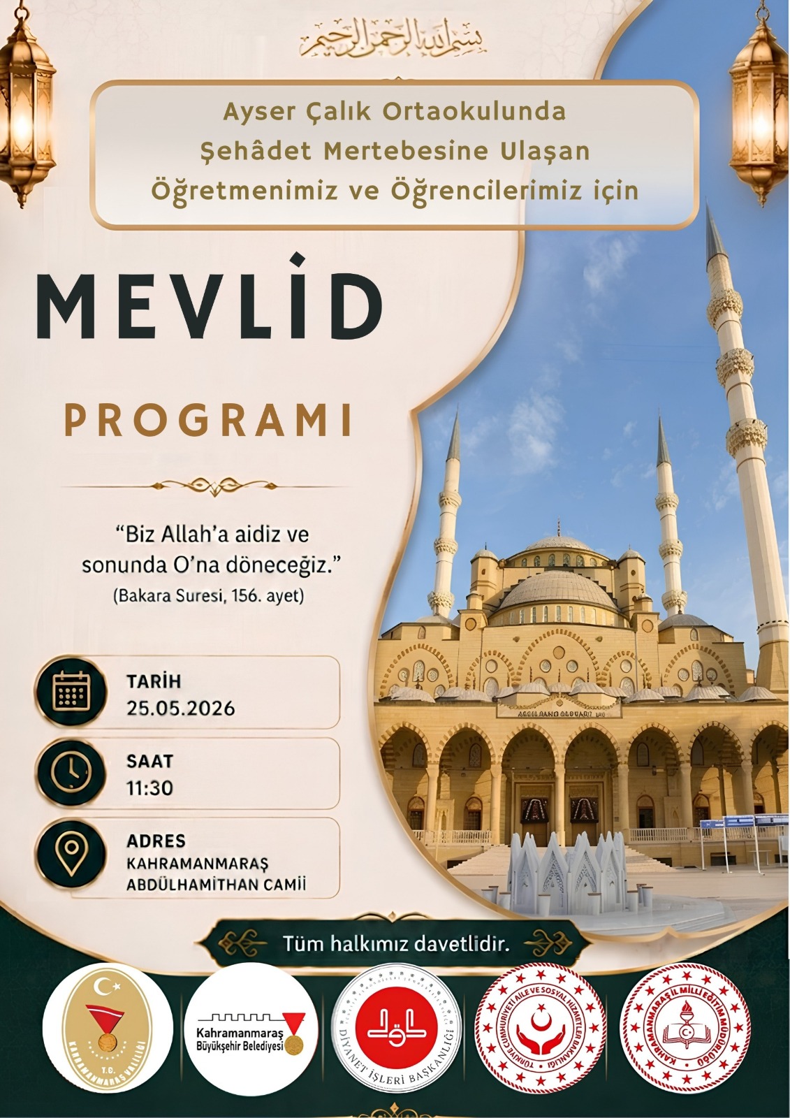 Ayser Çalık Ortaokulu Şehitleri İçin Mevlid Programı Düzenleniyor 1 WhatsApp Image 2026 05 22 at 14.52.25